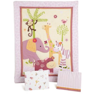 Ensemble de literie pour enfants, motifs animaux ( Pack de 3 pièces: couette, lit bébé jupe et drap housse ), 41.9 x 41.9 x 12.7 cm -PEGANE-