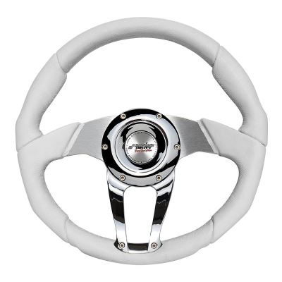 Simoni Racing SR DRAGW Volant Sport, Cuir Blanc/Chromé, 350 mm