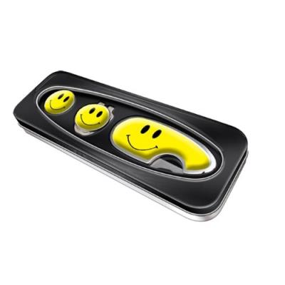 Asbri golf pitchmaster relève-pitch et clip capuchon dans un coffret cadeau en métal jaune smiley