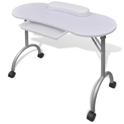 vidaXL Table de manucure pliante blanche avec roulettes