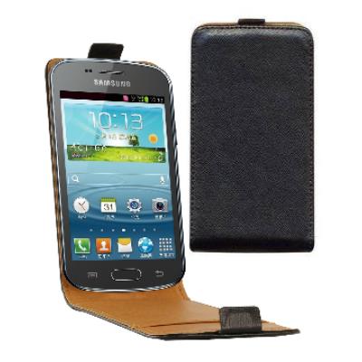 Swiss Charger Flip Case - Beschermende bedekking voor mobiele telefoon - echt leer - zwart - voor Samsung Galaxy Trend