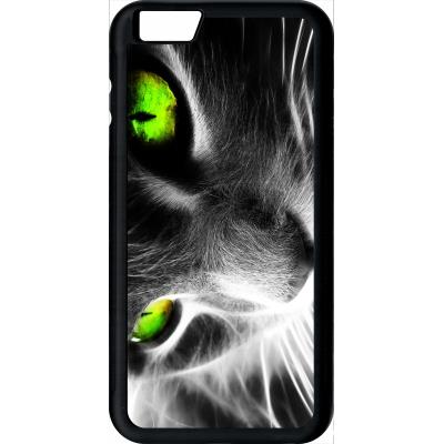Coque apple iphone 6+ plus chat noir et blanc yeux vert