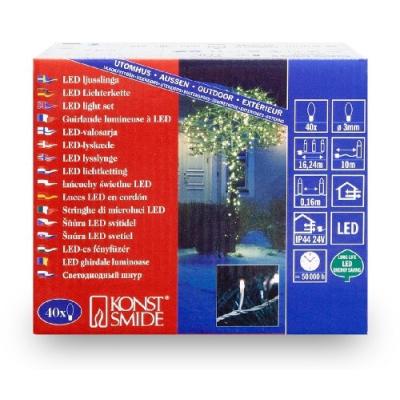 Konstsmide -3610-102 Guirlande Lumineuse Micro-Led Extérieur Lumière Blanche Chaude Transformateur Extérieur 24v2,4 W Câble Noi