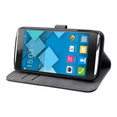 Muvit Slim S Folio - Flip cover voor mobiele telefoon - polyurethaan, polycarbonaat - zwart - voor Alcatel One Touch Idol Alpha