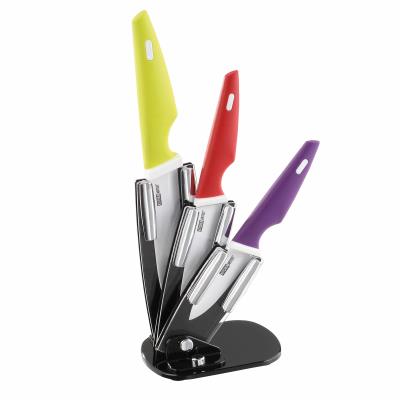 Bloc 3 couteaux céramique avec support noir - jaune - rouge - violet kitchen artist mec106