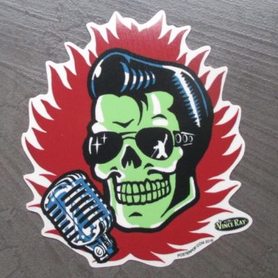 sticker crane elvis zombie vert vieux micro king rock roll