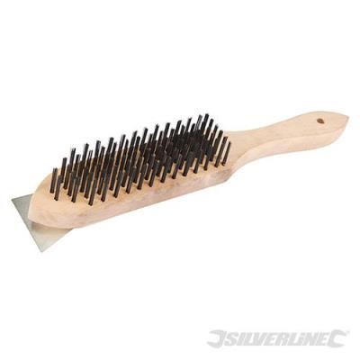Brosse métallique à manche en bois et racloir Silverline