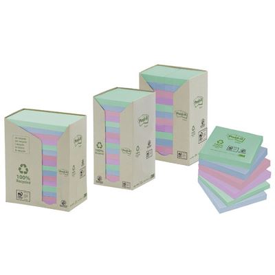 post-it post-it bloc-note adhésif recycling, 76 x 76 mm, 6 couleurs noir
