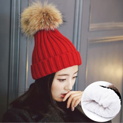 Chapeau de femmes HIVER Bonnet Tricoté Chapeau de ski Détachable Fausse Fourrure Bobble POM Rouge - Enfants