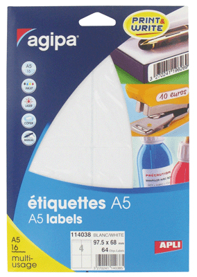 Agipa - Etiquette Adhesifs A5 97,5x68 - Etui 64