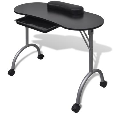 vidaXL Table de manucure pliante noire avec roulettes