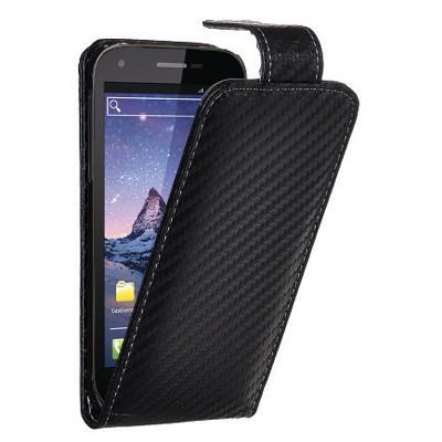 Etui Portefeuille Rabat Carbonne Noir pour Wiko Peax