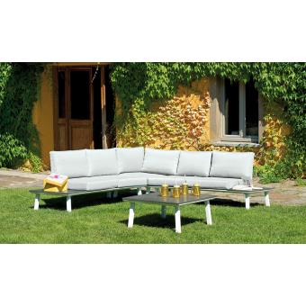 Ensemble jardin de 2 banquettes + angle en alu coloris bois avec ... Ensemble jardin de 2 banquettes + angle en alu coloris bois avec ...