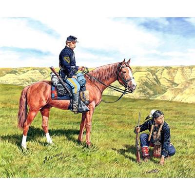 Figurines guerre de sécession : cavaliers us cavalry et eclaireur indien1864 master box