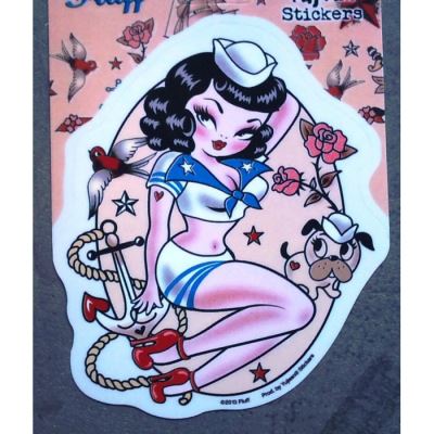 sticker pin up marine ancre chien autocollant old school
