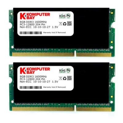 Komputerbay 16Go (2X 8Go) Ddr3 Pc3-12800 1600Mhz Sodimm 204 Broches Mémoire D'Ordinateur Portable 10-10-10-27 1.5V