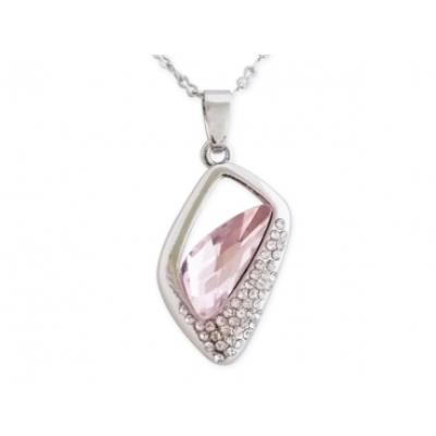 Collier pendentif losange avec strass et pierre rose pale bijou fantaisie pas cher pendentif