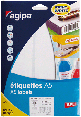 Agipa - Etiquette Adhesifs A5 15x50 - Etui 384