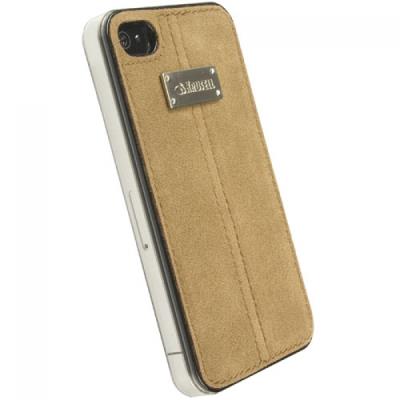 Krusell Luna UnderCover - Beschermende bedekking voor mobiele telefoon - leer, polycarbonaat - nubuckbruin - voor Apple iPhone 4