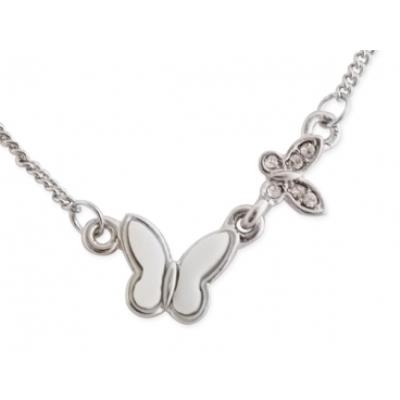 Collier papillon blanc et papillon strass bijou fantaisie pas cher pendentif