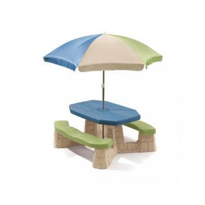 Table picnic avec parasol haut socle beige