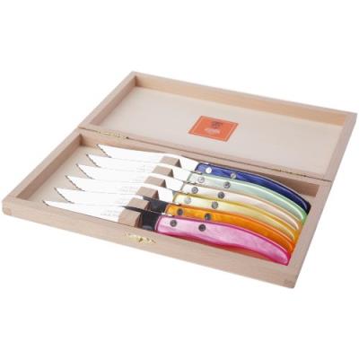 CLAUDE DOZORME 2.13.001.12 BERLINGOT COFFRET HÊTRE 6 COUTEAUX MANCHE PANACHE ARC EN CIEL