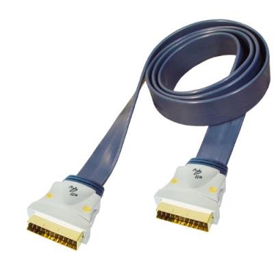 all4U BBVF2-1,5L Câble Série bleue Scart Mâle/Mâle (21 multipôle) Chromé Full-contact 1,5 m Bleu Foncé