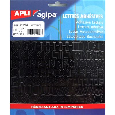 Alphabet et symboles autocollant 12,5 x 10 mm noir - apli agipa