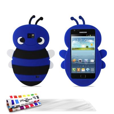 Coque souple Bleu nuit , Abeille, ORIGINALE de MUZZANO pour SAMSUNG GALAXY S2 PLUS + 3 Films de Protection Ecran UltraClear