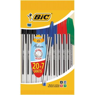 Stylo Bille Cristal Assortis X27 Bic - Le Lot De 27 Stylos