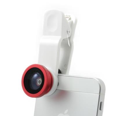 Clip Photo 3 en 1 à objectifs interchangeables - Universel - Clip Blanc avec Objectifs Rouges - 3 Effets: Macro, Grand Angle, Fish-Eye 180°