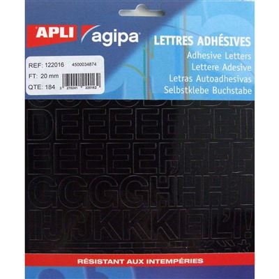 Alphabet et symboles autocollant 20 x 18 mm noir - apli agipa