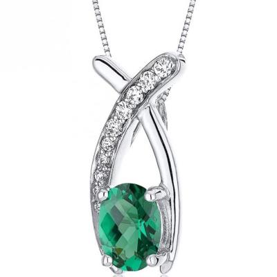 Revoni collier argent 925Â° emeraude de synthese et oxydes de zirconium femme