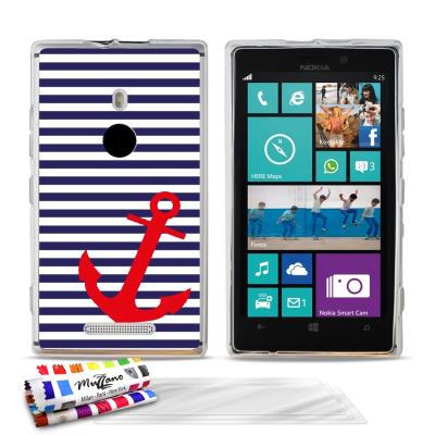 Coque souple Ultra Fine Transparente ORIGINALE de MUZZANO au motif Marinière Bleue et Ancre pour NOKIA LUMIA 925 + 3 Films de Protection Ecran UltraClear