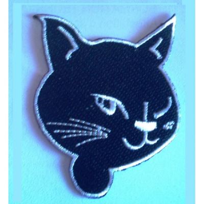 patch tete de chat noir et blanche ecusson rockab pin up