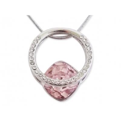 Collier pendentif bague avec strass et pierre rose bijou fantaisie pas cher pendentif