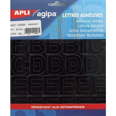 Alphabet et symboles autocollant 30 x 22 mm noir - apli agipa
