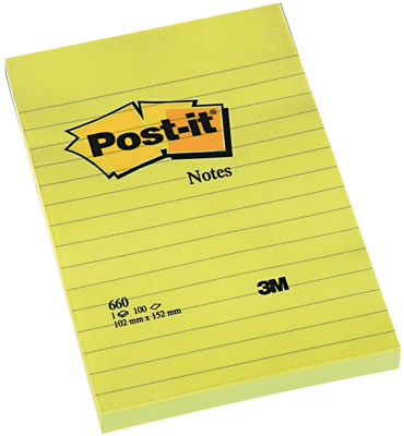 3m - Post It Repositionnable Ligne 102x152 Jaune - Bloc De 100f