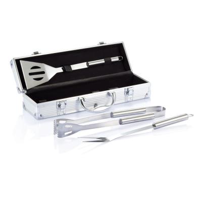 Set de 3 pcs pour barbecue en coffret aluminium, argent