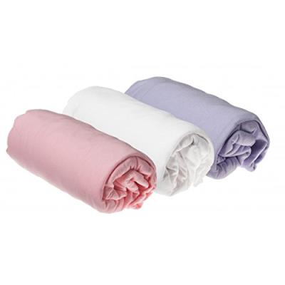 Lot de 3 draps housse coton pour lit bébé 40x80 / 40x90 - rose blanc parme