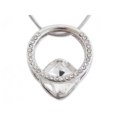 Collier pendentif boucle scintillante strass et pierre blanche bijou fantaisie pas cher pendentif