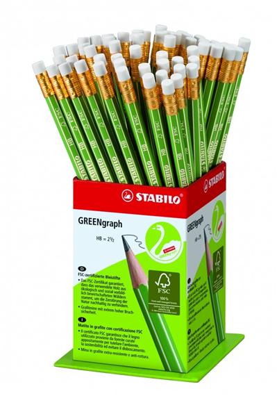 Crayon À Papier Stabilo Greengraph - Godet De 60 Crayons Graphite - Bout Gomme - Hb