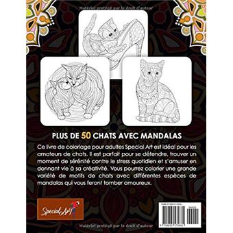 Chats avec Mandalas - Livre de Coloriage pour Adultes : Plus de 50