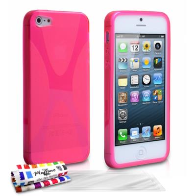 Coque Souple ORIGINALE Ultra Fine Rose , Le X,  Premium de MUZZANO pour APPLE IPHONE 5 + 3 Protections Ecran UltraClear Pour APPLE IPHONE 5
