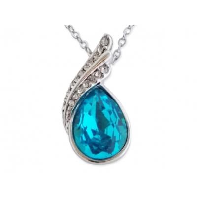 Collier avec goutte bleu turquoise et strass bijou fantaisie pas cher pendentif