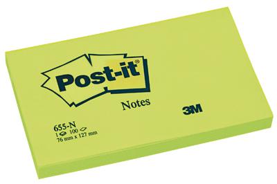 3m - Post It Repositionnable Neon 76x127mm Vert - Bloc De 100f