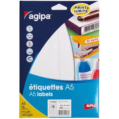 Agipa - Etiquette Adhesifs A5 20x67 - Etui 288