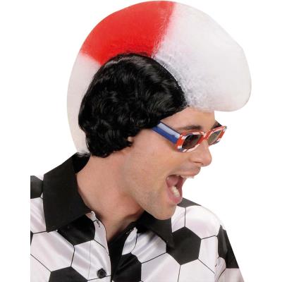 Perruque supporter blanche et rouge homme Taille Unique