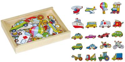 Vehicules En Bois Magnetiques - Coffret De 20