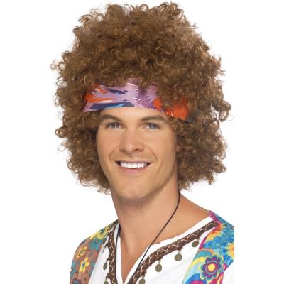 Perruque afro hippie marron homme taille unique